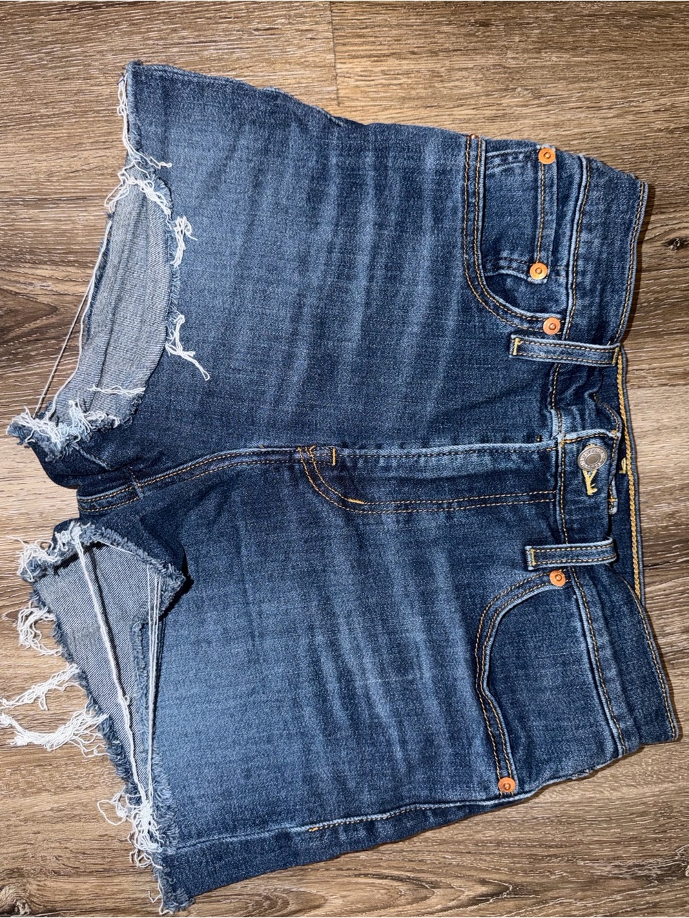 Levi's Dark Blue Distressed Denim Cutoff Shorts